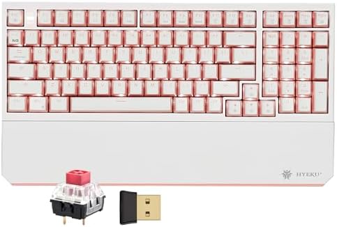 Hexgears X4 Wireless Mechanica Keyboard, 99-Key Clicky Switch White Backlit Gaming Keyboard - NKRO 2.4G/USB-C with Wrist Rest, Pudding Keycaps-White/Pink