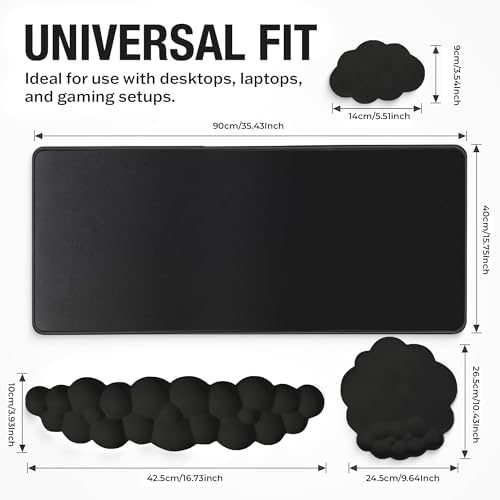 Premium Quality Cloud Wrist Rest Keyboard & Mouse Pad Set – Ergonomic Memory Foam Desk Accessories with Wrist Support for Office & Gaming – Black Fabric