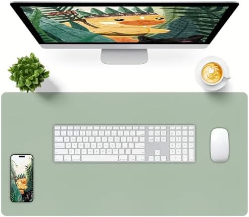 Bloss Leather Desk Mat, Large Mouse Pad, Non-Slip Desk Protector Mat, Leather Desk Blotter, Waterproof Desk Pad for Office Home Decor/Grey Green(31.5×15.7 Inches)