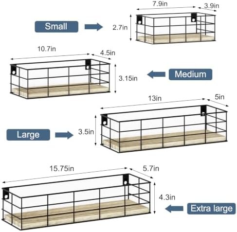 Fixwal Wire Frame Floating Shelves for Wall 4 Different Sizes Light Brown