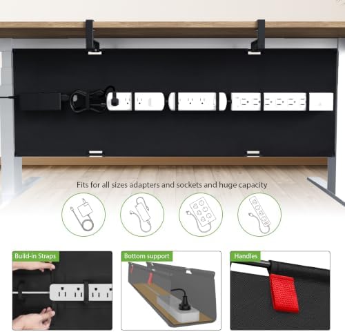 KEEGH Extra Large No Drill Under Desk Cable Management Tray 48 in, Black
