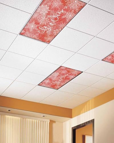 Red Snowflake Magnetic Fluorescent Light Covers for Ceiling Lights 2 x 4 Feet,Christmas Winter Festival Xmas Modern Office Classroom Kitchen Drop Ceiling Light Covers Lighting Shade Panel 1 Pack
