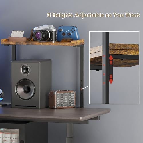 Clamp On Desk Shelf 2-Tier, 16.5 in Wood Shelving Unit for Office Desk/Gaming Accessories, Tabletop Book Storage Rack, Shelf for Top of Desk, Brown