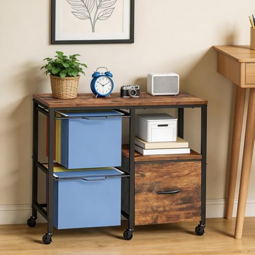 MAHANCRIS Rolling File Cart with Fabric Drawer & Hanging File Holders
