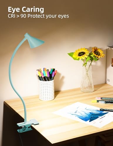 LiFMIRA Reading Light for Bed, Clip-on Desk Lamp 3 Color Modes Teal