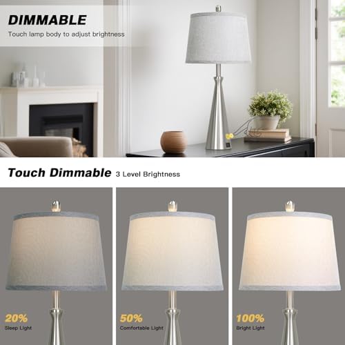 Rinweey 28" Silver Touch Table Lamps Set of 2 with USB A+C Ports, 3-Way Dimmable Bedroom Lamps for Night Stands, Tall Modern Living Room Lamps for End Tables (2 LED Bulbs Included)