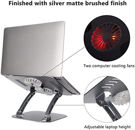 Diyeeni Laptop Stand with 2 Cooling Fans, Aluminum Computer Riser Ergonomic Foldable Height Laptop Elevator for Desk, Compatible with 10-17.3in Laptops, Sturdy Portable (Space Gray)
