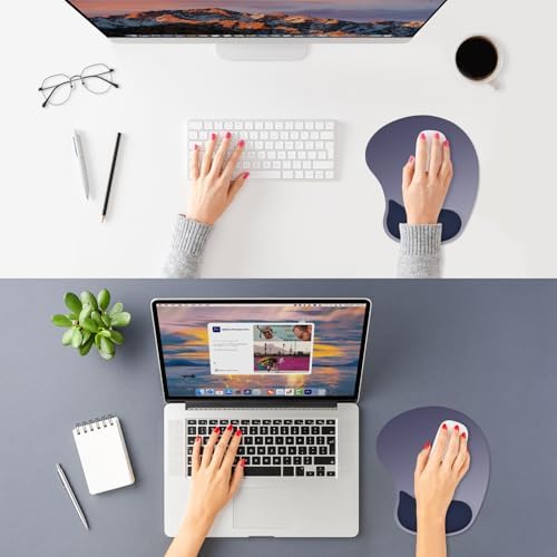ITNRSIIET Ergonomic Mouse Pad, Cushioned Gel Wrist Rest, Non-Slip Base, Smooth Surface, Cute Multi-Color, 9.5 x 8.2 in, Gray Blue