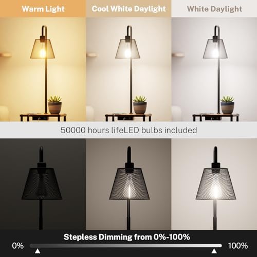 Floor Lamp with Table, Side Table with USB Charging Port and Outlet, Modern Bedside Nightstand End Table with Floor Light for Living Room, Bedroom, Guest Room, Bulb Included, 2 Pack