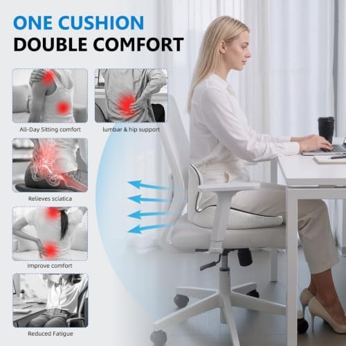 Office Chair seat Cushion, L-Shaped Ergonomic seat Cushion,Memory Foam seat Cushion can Relieve Back Pressure
