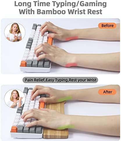 Bamboo Keyboard Wrist Rest for Computer Keyboard, Ergonomic Mechanical Keyboard Wrist Rest, Hard Wrist Rest for Pain Relief, Anti-Slip Keyboard Rest Pad for Laptop/PC Gaming/Mac (68-Key)