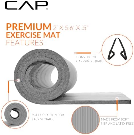 CAP Barbell 1/2-Inch High Density Exercise Yoga Mat with Strap | Multiple Options