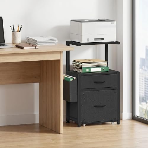 HIGDBFE File Cabinet with 2 Fabric Drawers and Printer Stand, Black