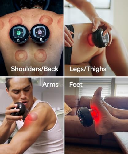 REVO The Original 4-in-1 Smart Cupping Therapy Massager, Red Light Therapy for Targeted Pain Relief, Knots, Aches, Muscle Soreness, Circulation & Tighter Skin, Portable Cupping Kit (Four Pack)