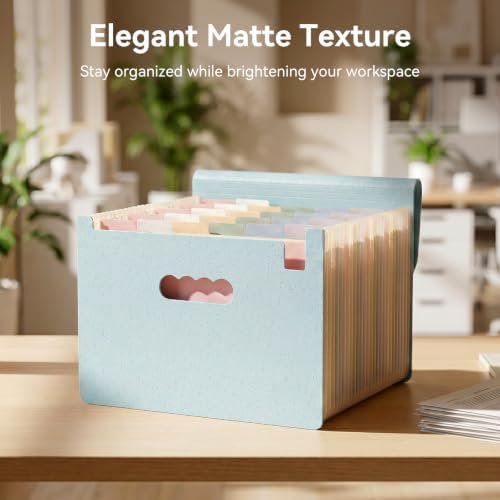 ThinkTex Accordion File Organizer, 26 Pockets File Folders, Mint Cream