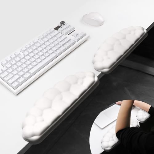 2 Pack Cloud Desk Elbow Pads, Adjustable Spacing Soft Memory Foam with Non-Slip Base, Ergonomic Desk Edge Cushion & Wrist Rest for Computer Keyboard, Office and Home Use White