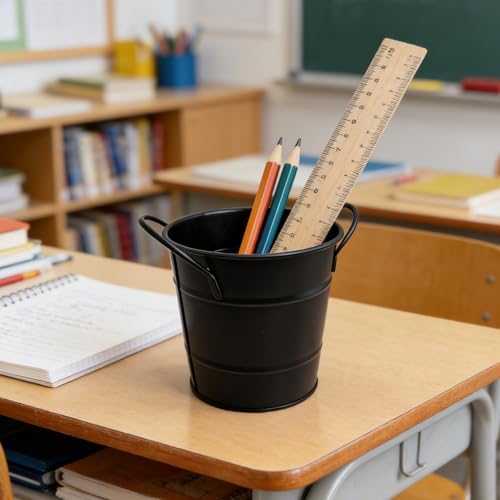 Fengtaiyuan T9，Matte Black Metal Storage Bucket, 5.95.14.7 inches Multi-functional Desktop Organizer for Home Office Garden (T19)