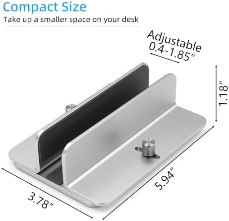 Aluminum Vertical Laptop Stand Holder, Adjustable Dock for MacBook