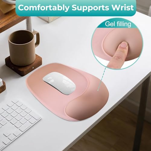 Mouse Pad with Wrist Rest Support, Ergonomic Mousepad with Comfortable Gel Cushion, Gaming Mouse Pad with Non-Slip PU Base, Relieve Pain Relief, for Home Office Computer Laptop, Brown
