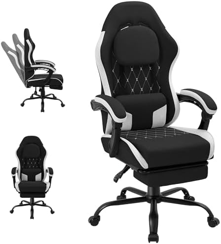 Shintenchi Gaming Chair, Ergonomic Office Chair with Footrest, Lumbar Support and Linkage Armrests, Swive Home Video Game Chairs for Adults, Black