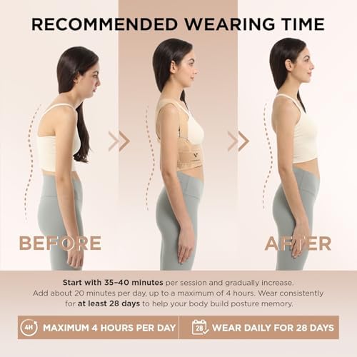 Vicorrect Adjustable Posture Corrector for Women: Invisible Under Clothes - Comfortable Back Support Bra for Upper Back Neck Shoulder Pain Relief - Ideal for Sitting Exercise Daily Wear (Beige Medium)