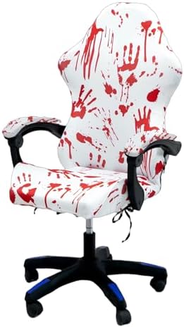 Gaming Chair Covers Slipcovers, Stretch Removable Washable Computer Reclining Gaming Chair Protector Slipcovers with Armrest Cover (No Chairs) (Halloween-bloodyprinting White)