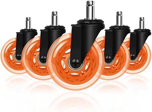 Hirate 3" Office Chair Caster Durable PU Wheel Replacement Set of 5 Orange