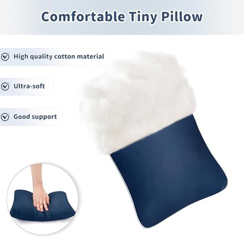Pro Goleem 2-Pack Small Pillow, 7"x11" Mini Pillow for Travel, Camping, Sleeping, Nap & Neck, Lumbar, Knee Support, for Office, Bed, Car, Air, Tiny Cushion for Kids, Pets, Adults (Navy Blue)