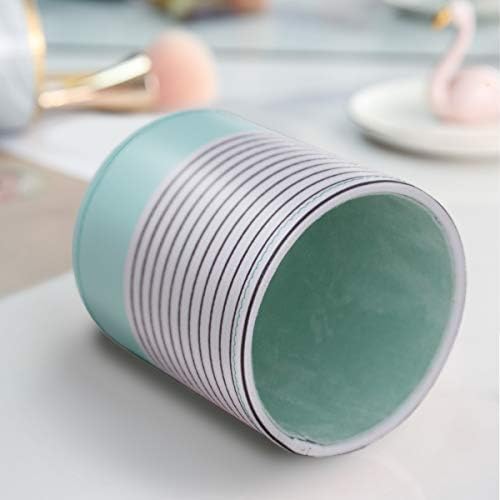 Pen Holder, Pencil Cup Pot Desk Organizer Multi Purpose Use Cute for Adults Kids Luxury Leather Makeup Brush Holder for Home, Office, Classroom, Stripes Mint Green
