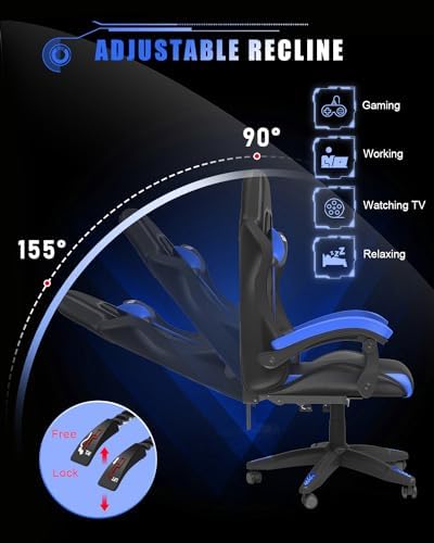 Bigzzia Gaming Chair with RGB LED Lights for Kids & Adults(Black/Blue)