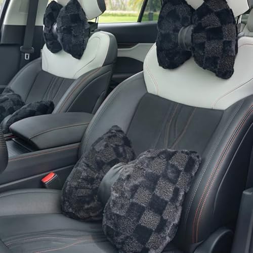 4 Pack Car Neck Pillow and Lumbar Support Cushion Plush Butterfly Knot Headrest Pillow Comfortable Waist Support Cute Car Interior Decor