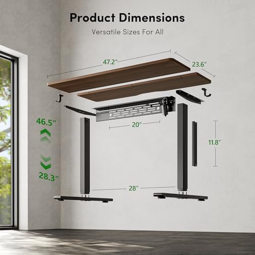 FEZIBO Electric Standing Desk with L-Shaped Crossbar & Cable Management System, 48 x 24 Inches Sit Stand up Desk, Adjustable Height Standing Desk for Home Office, Black Walnut