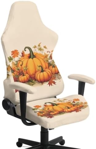 Gaming Chair Cover Stretchable Fall Pumpkin Harvest Computer Desk Chair Cover with Armrest Covers,4Pc/Set Soft Non Slip Office Chair Covers Slipcovers
