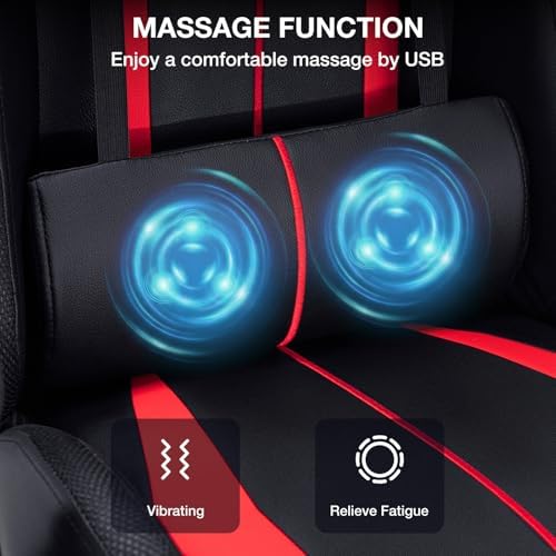 HOFFREE LED Gaming Chair with Massage RGB Lights Computer Game Chair-Red