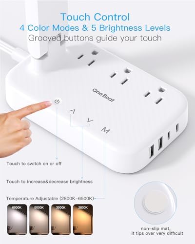 Desk Lamp,Power Strip with 6 AC Outlets & 4 USB Ports, Dorm Room Essentials