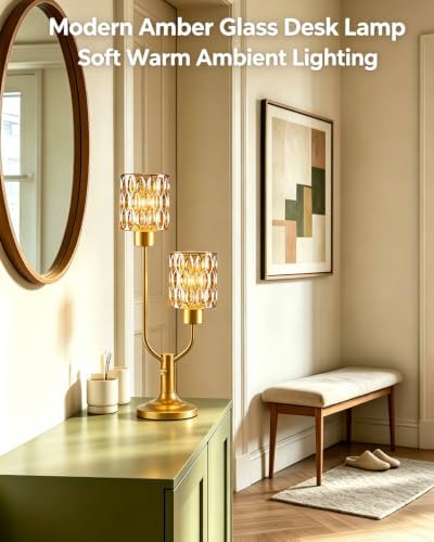 Mid Century Modern Table Lamp Dimmable Vintage Gold Glass Lamp Gift