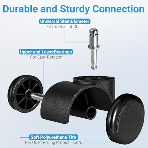 2" Office Chair Casters Wheels, 5 pcs Chair Wheel Replacement, 11mm Stem