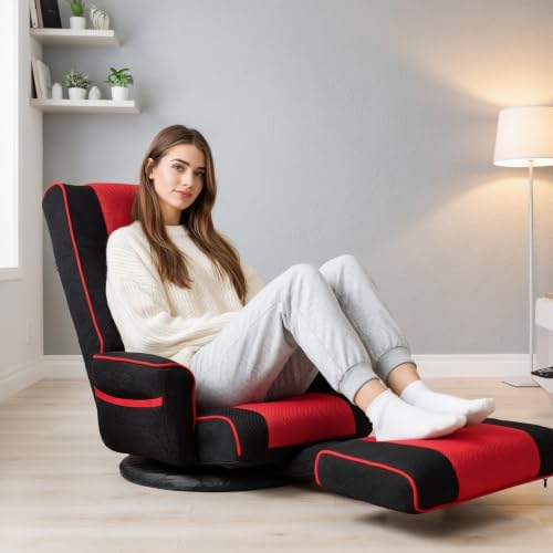 360° Swivel Floor Chair, 14-Position Adjustable Backrest & Footrest