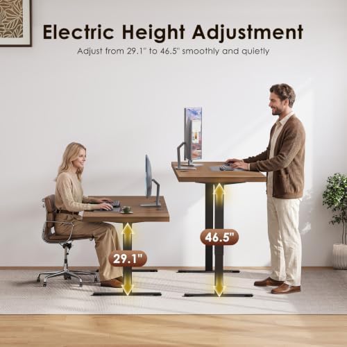 OffiGo 71 Inch Executive Electric Standing Desk Height Adjustable, Walnut