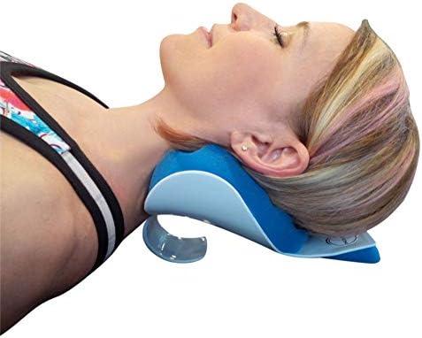 Neck and Shoulder Relaxer - Chiropractic Support Pillow and Cervical Traction Device for Spine Alignment, Pain Relief, Relaxation and Stretching (Blue and White)