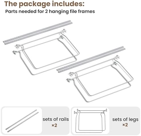 SUNEE Hanging File Folder Frame, Letter Size File Drawer Organizer for Desks, Adjustable File Cabinet Rails 13.5 to 17.5 Inches, Set of 2 (Pack of 2)