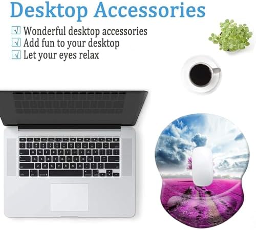 Mouse Pad, Ergonomic Mouse Pad with Wrist Support, Pain Relief Comfort Wrist Rest Pad with Non-Slip PU Base for Gaming, Home, Office & Travel (Purple Flower Under The Blue Sky)
