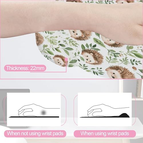 Cute Hedgehog Mouse Pad with Wrist Rest Set, 3-in-1 Wrist Support Mousepad Set, Gaming Mat Pad with Anti-Skid Base,Ergonomic Memory Foam Mouse Pad Set for Women, Office, Typing, Gaming