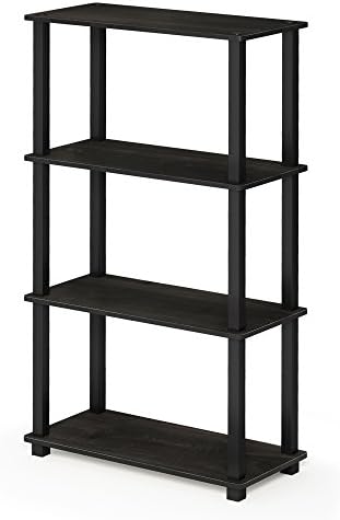 Furinno TURN-S-TUBE Storage Shelves, 4-Tier Book Shelf, Corner Shelf, Toolless Open Shelves, for Organization and Storage, Living Room, Garage, Home Office, Espresso