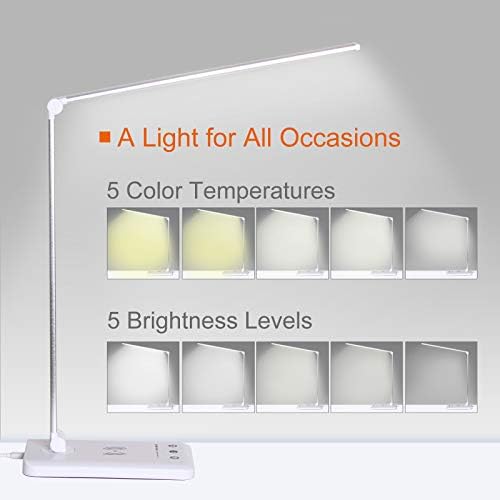 LED Desk Lamp with Wireless Charger,Eye-Caring Table Lamps,Stepless Dimmable Office Lamp with USB Charging Port,Touch/Memory/Timer Function,25 Brightness Lighting,Foldable Lamp