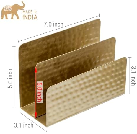 MyGift Hammered Brass Tone Metal Tabletop Mail Holder & Letter Sorter