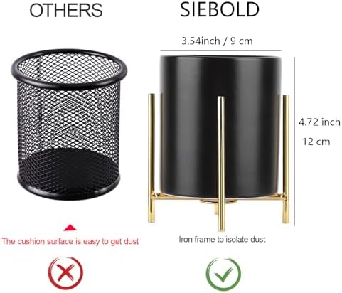 Sturdy Pen Holder Simple and elegant for Desk Matte Pencil Holder Ceramic Cute Desktop Organizer Brush Holder Cup (Black and Gold Plated)