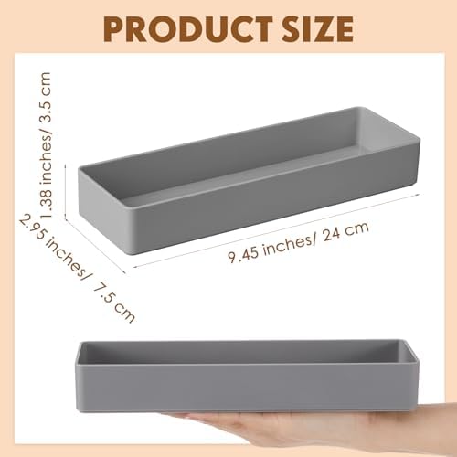 Teling 4 Pcs Grey Plastic Desk Drawer Organizer Pen Tray Shallow