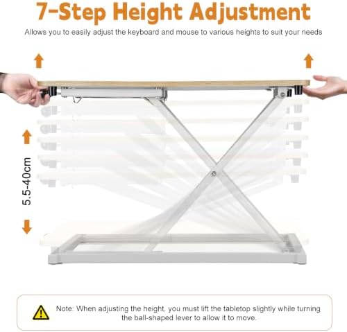 Standing Desk Converter, Adjustable Keyboard Riser, 7 Height Levels (Wooden Color)