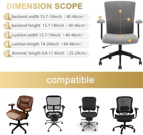 Tallew 4 Pcs Office Chair Covers Pads Set, Square High Back, Grey, Sherpa